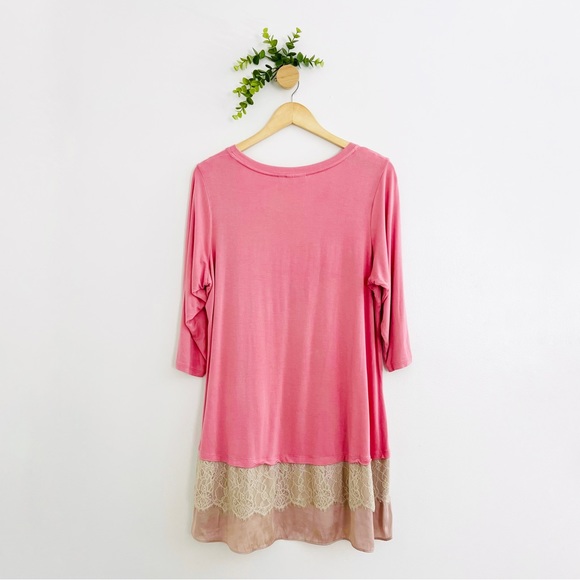 Logo By Lori Goldstein Pink Loose Fit Lace Ruffle Hem Top - Picture 6 of 7